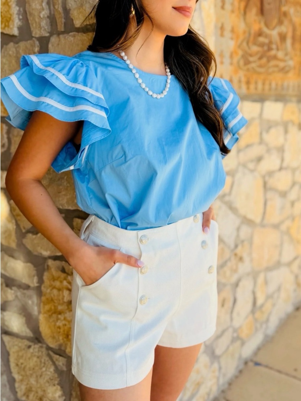 Golden “Nice As Can Be” Cotton Top in Blue/White Size Medium NEW